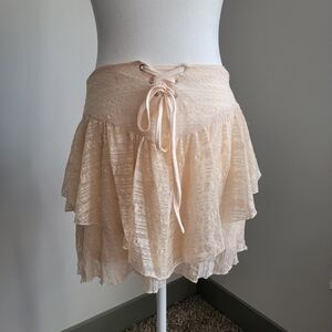 NWT Apricot Lace Tiered Mini Skirt